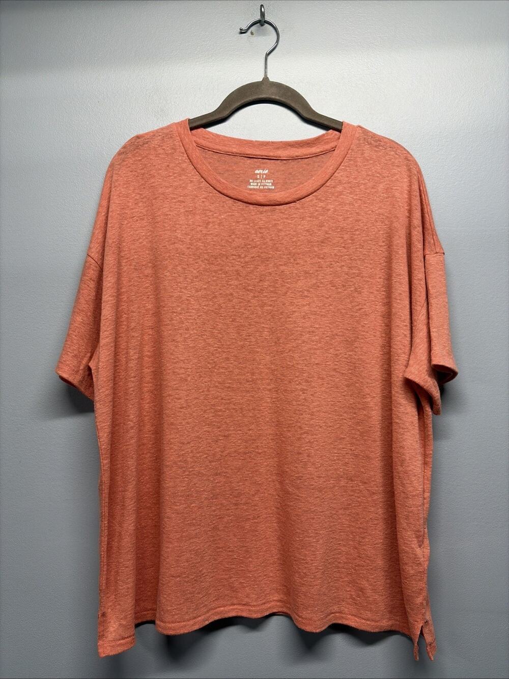 Aerie Women's Coral Linen Blend Short Sleeve T-shirt - Size Medium